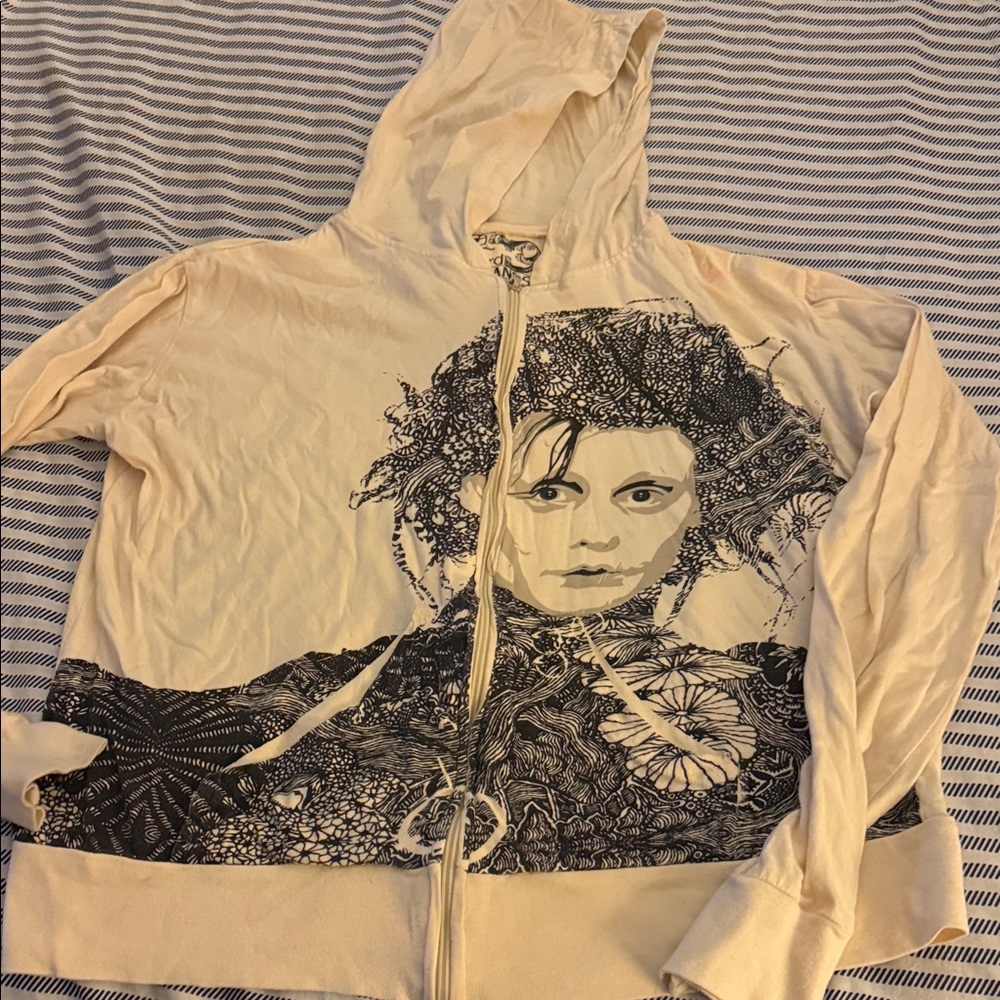 Edward Scissorhands Ripple Junction Cream and Black Graphic Hoodie